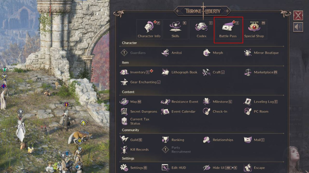 Battle Pass Navigation Menu in Throne and Liberty