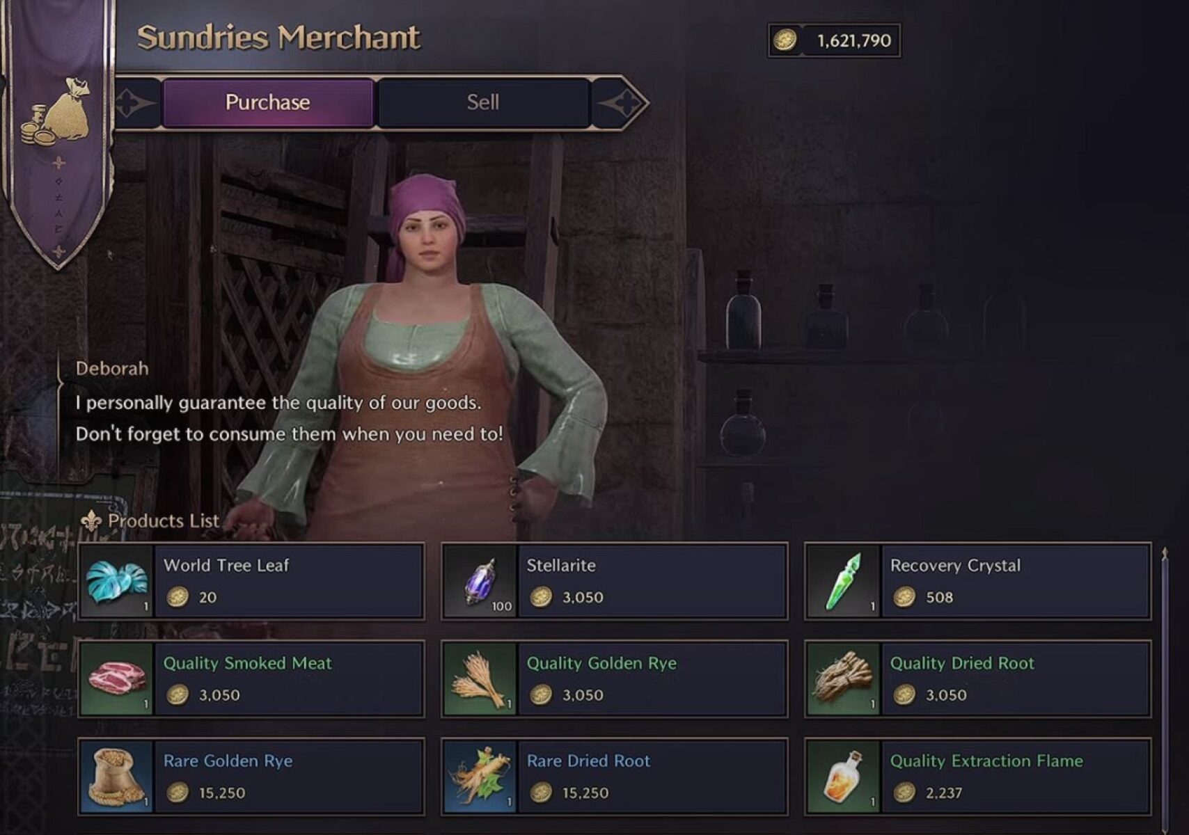 Some ingredients can be purchased from the Sundries Merchant