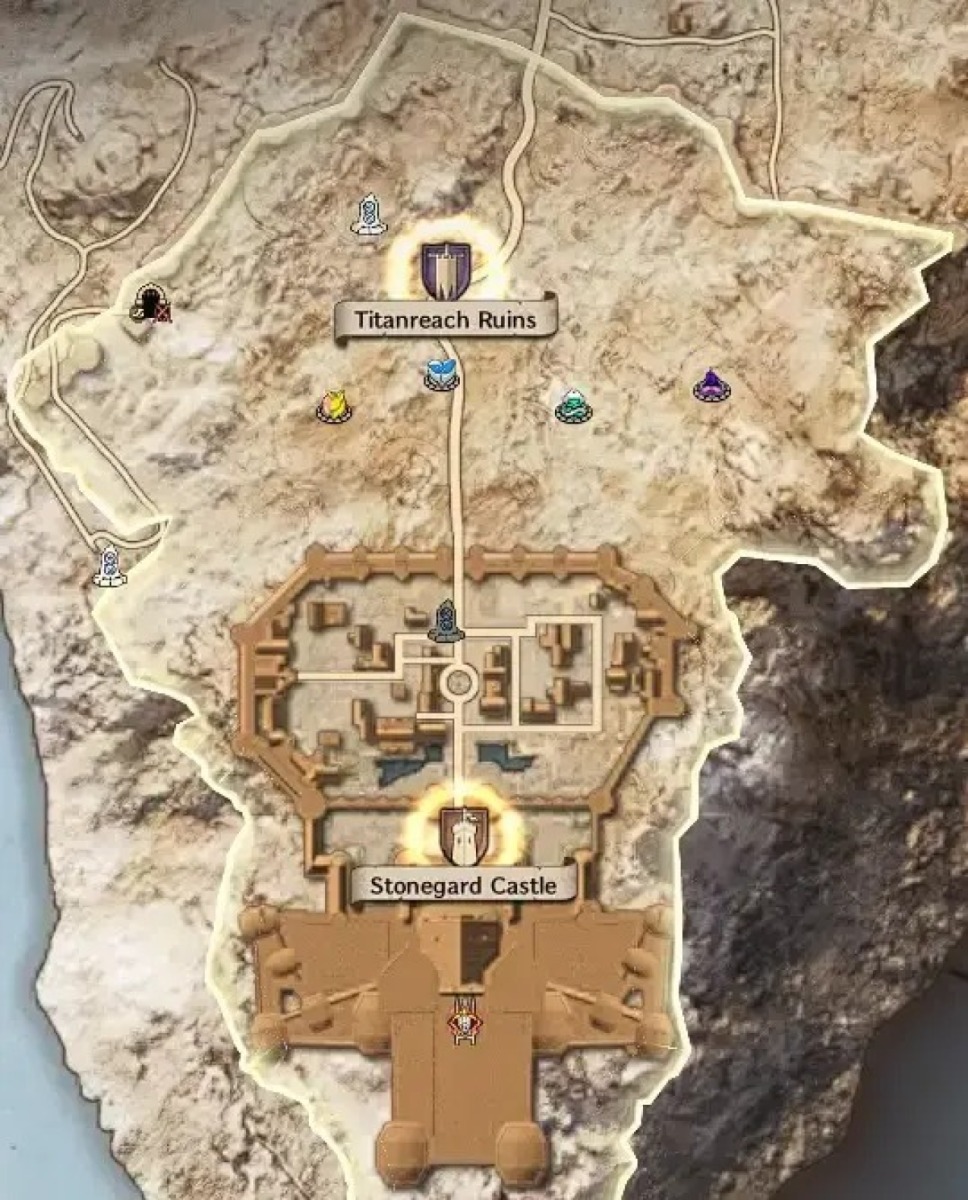 Siege Map - The four Ruins are marked in yellow, blue, teal and purple