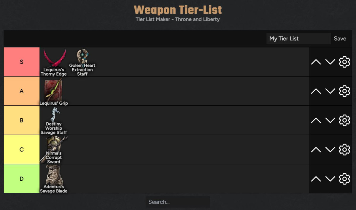 Throne and Liberty Tier List Weapons