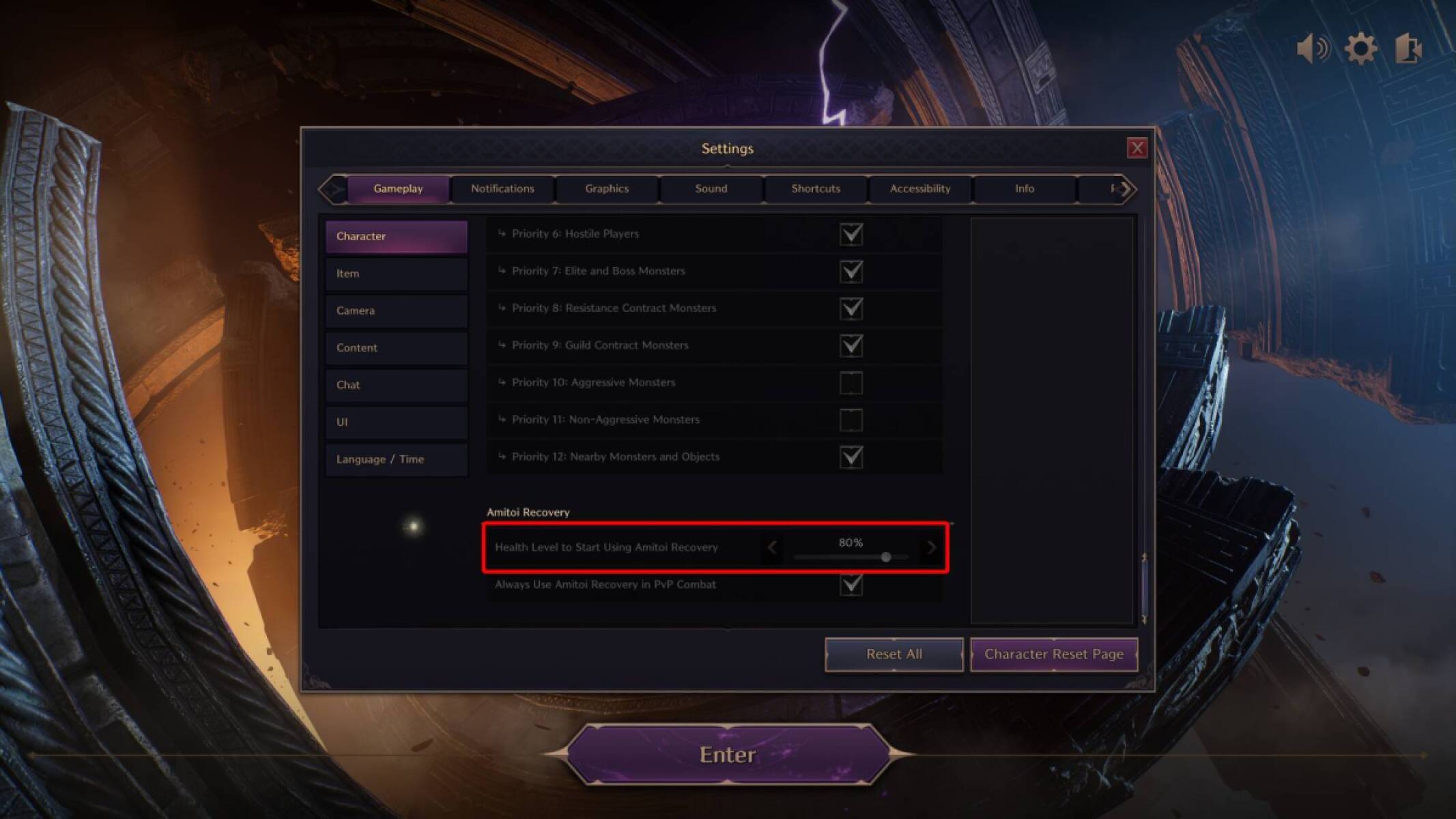 How to Adjust the Amitoi healing threshold in Throne &amp; Liberty