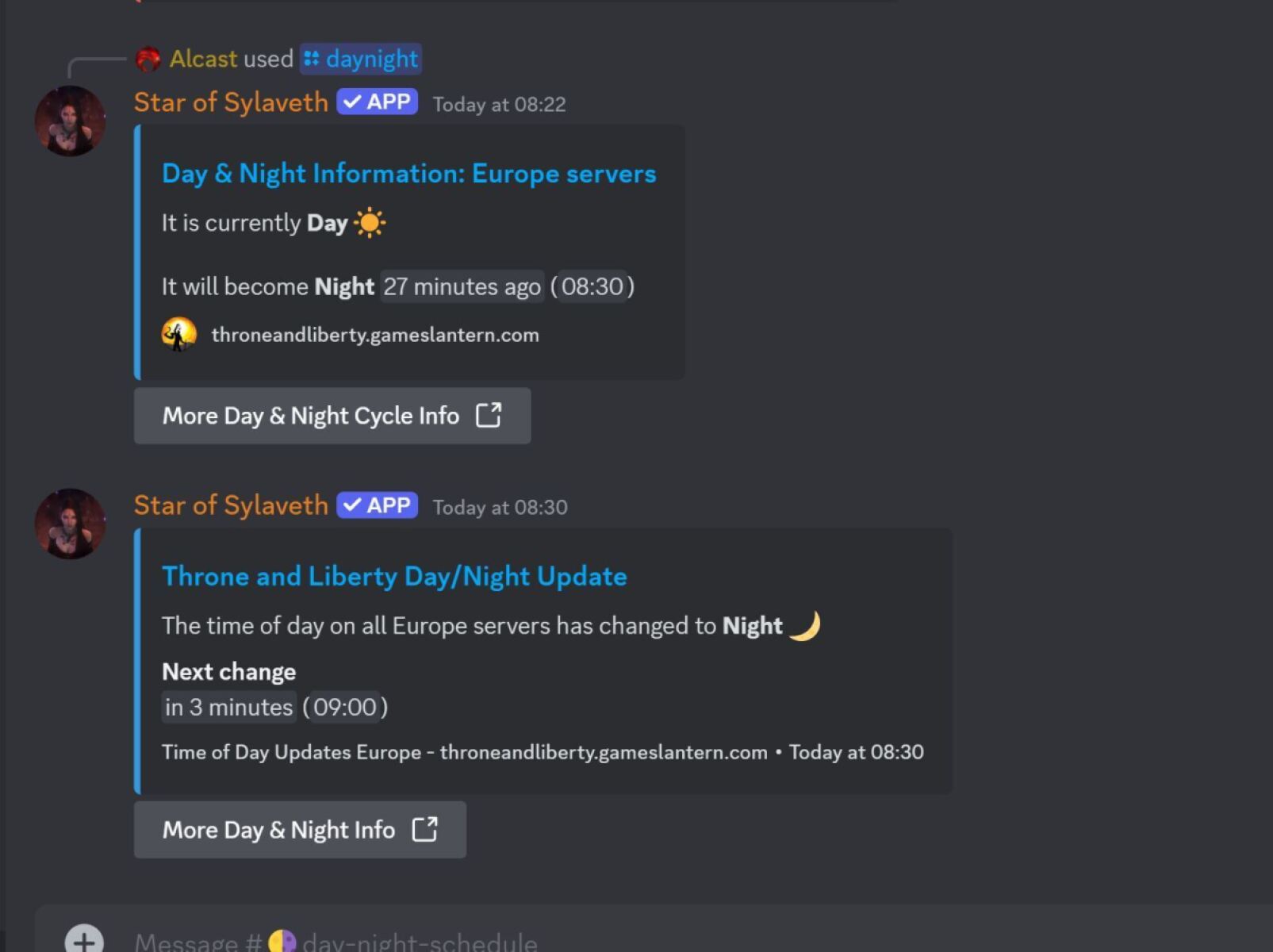 Throne and Liberty Day and Night Schedule Discord Server